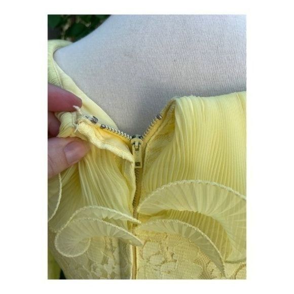 1950s Prom Dress Formal Sunny Yellow Evening Wedding Lace Bow Maxi Cupcake - Picture 8 of 16